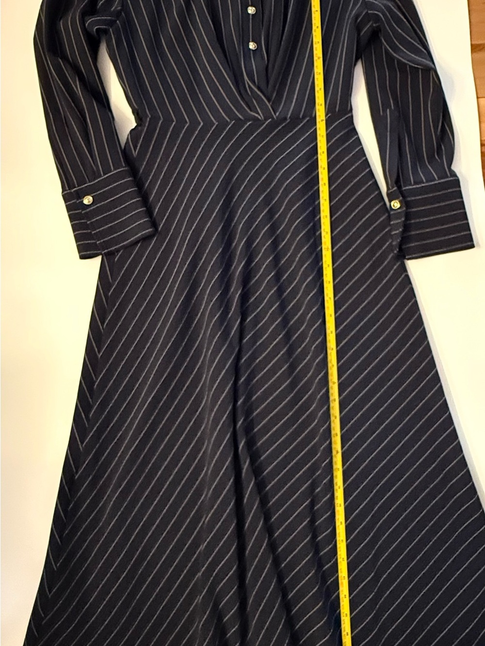 Halston Navy Pinstripe Twist Front Shirt Dress Career Office Midi Size 6 - Picture 13 of 14